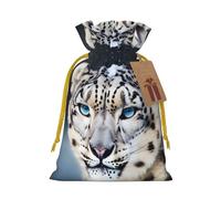 Blue Eyed Snow Leopard Printed Christmas Drawstring Gift Bags-Xmas Wrapping Bags,Candy Bag,For Holiday Party Decorations,Wedding Party Supplies S Yellow Christmas Ribbon