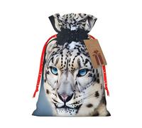 Blue Eyed Snow Leopard Printed Christmas Drawstring Gift Bags-Xmas Wrapping Bags,Candy Bag,For Holiday Party Decorations,Wedding Party Supplies M Red Christmas Ribbon