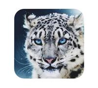 Blue eyed snow leopard Printed Coasters Set of 4, Tabletop Protection Leather Coasters for Cup Drinks Coffee Pads Beer Bar Mat Gifts, Square