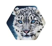 Blue eyed snow leopard Printed Coasters Set of 4, Tabletop Protection Leather Coasters for Cup Drinks Coffee Pads Beer Bar Mat Gifts, Hexagon