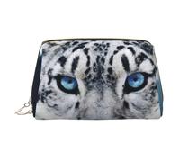 Blue Eyed Snow Leopard Printed Makeup Bag for Women Portable Leather Make up Bag Travel Gold Zipper Cosmetic Bags Organizer
