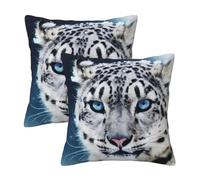 Blue Eyed Snow Leopard Printed Throw Pillow Case 40x40 Cm Set Of 2, Modern Square Pillowcases Cushion Covers For Home Decor Sofa Bedroom Couch