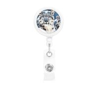 Blue Eyed Snow Leopard Retractable Badge Reel Heavy Duty Badge Holder with Belt Clip Retractable Lanyards ID Card Holder with Keychain Name Badge Clips for Office Nurse Employee