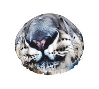 Blue Eyed Snow Leopard Shower Cap for Women Men Large Waterproof Shower Bonnet Elastic Band Bathing Hair Hat Spa Salon Caps Double Layered Reusable Bath Caps for Long Hair, Braids