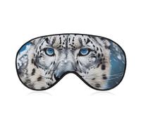 Blue Eyed Snow Leopard Sleep Mask for Women Men, Breathable Soft Sleeping Mask Adjustable Eye Cover Light Blocking Eye Masks for Travel, Home, Office, Nap, Flights