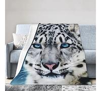 Blue Eyed Snow Leopard Soft Micro Flannel Blanket Throw, Warm Cozy Lightweight Decorative Blanket for Sofa Couch Bed, Printed Blanket Gifts for Kids Girls Boys Women Men