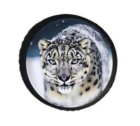 Blue Eyed Snow Leopard Spare Tire Cover PVC Leather Spare Wheel Cover Dustproof Waterproof Jeep Tire Cover for 32inch Camper, RV Trailer, Truck, SUV Fit Diameter 28-34 Inch