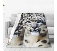 Blue Eyed Snow Leopard Throw Blanket for Couch Lightweight Soft Flannel Blankets Luxury Warm Fleece Bed Blanket for All Seasons Plush Throw Gift for Women Men 40"x30"