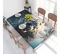 Blue Eyed Snow Leopard Waterproof Square Table Cover Elastic Fitted Tablecloth Oil Proof Table Protector For 4ft Table