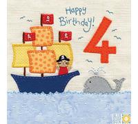 Blue Eyed Sun 4th Birthday Card - Happy Birthday - Hand Finished with Jewels