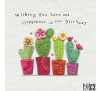 Blue Eyed Sun Birthday Card with Stitched-Effect Cactus Design, Premium Quality Greeting Card, Blank Inside with Envelope, Colourful Floral Theme