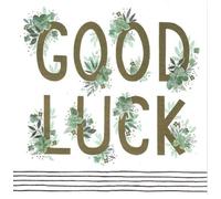 Blue Eyed Sun Good Luck Greeting Card, Green Floral Gold-Effect Lettering, Blank Inside, with Envelope