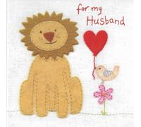 Blue Eyed Sun Greeting Card for Husband, Cute Lion with Heart Design, Blank Inside with Envelope