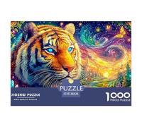 Blue-eyed Tiger in A Cosmic, Colorful Landscape 1000-Piece Jigsaw Puzzle Tiger Brain Training Game for Adults & Kids 38x26cm/1000pcs