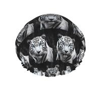 Blue Eyed Tiger Print Shower Cap Double Layer Waterproof Bath Cap Elastic Reusable Shower Hat For Women Ladies Spa Salon