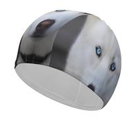 Blue Eyed White Husky Bathing Cap High Elasticity Swimming Caps Fit Both Long Hair Short Hair Comfortable Large Shower Cap for Drag Reduction and Hair Protection