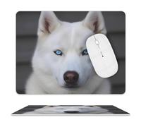 Blue Eyed White Husky Mouse Pad Ultra Thin, Leather Mousepad with Waterproof Smooth Surface, Anti Slip Mouse Pad for Gaming, Office & Home, 10 X 8 Inch