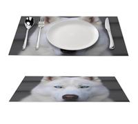 Blue Eyed White Husky Placemat, 4 PCS PVC Placemats Washable Non-Slip Place Mats for Dining Table, Wipeable Table Mat for Party Kitchen Dining Decor