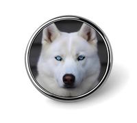 Blue Eyed White Husky Round Badge Personalized Metal Lapel Pin Badges Fit Clothing Bags Hat Humorous Printed Brooch Badge Party Decorations Accessories for Men Women