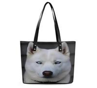 Blue Eyed White Husky Tote Bag Large Soft Leather Purse with Zipper Lightweight Ladies Shoulder Handbag