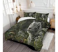 Blue-Eyed White Tiger Coverless Duvet Super King - Fantasy Forest All Season Duvet Cosy & Lightweight Quilt Washable Comforter with 1 Pillowcases 240x260cm, Sage Green