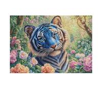 Blue-eyed White Tiger in Floral Forest with Sunbeam 300 Pcs Jigsaw Puzzles Puzzles for Adults Teens Fun Family Game Team Building Stress Reducing Autumn Eco Friendly Cardboard 300 PCS