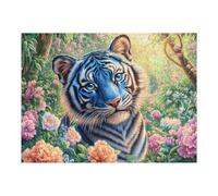 Blue-eyed White Tiger in Floral Forest with Sunbeam 500 Piece Pack Classic Jigsaw Puzzle Couple Puzzle Partners Ultra Difficult Wall Decor Easter New Year Creativity & Gift Giving 500 PCS