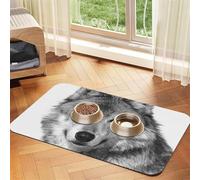 Blue-eyed wolf Patterned Pet Feeding Mat with Water-Absorbing PU Top & Rubber Base - Anti-Slip Dog Cat Food Mat for Cats, Dogs & Pets, 30x45cm