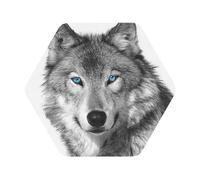 Blue-eyed wolf Printed Coasters Set of 4, Tabletop Protection Leather Coasters for Cup Drinks Coffee Pads Beer Bar Mat Gifts, Hexagon