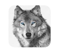 Blue-eyed wolf Printed Coasters Set of 4, Tabletop Protection Leather Coasters for Cup Drinks Coffee Pads Beer Bar Mat Gifts, Square