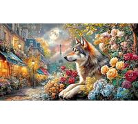 Blue-eyed-wolf-under-moonlit-forest Jigsaw Puzzles 1000Pc Educational Game Challenge Recycled Paper Impossible Hard Difficult for Adults and Kids Age 12 Years + 38x52/1000pcs