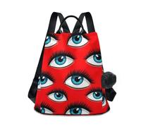 Blue Eyes Black Eyelashes Red Stylish Women Backpack, Anti Theft Zipper, Multi Pocket Design, Trench Polyester