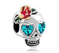 Blue Eyes Calavera Charm Compatible with Pandora Bracelets Sugar Skull Brother Dad Father Uncle Nephew Family Díade Muertos