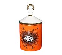 Blue Eyes Candlestick, Aromatherapy Jar with Red Lid Cotton Swab Holder with Cover Jewelry Storage Box Ceramic Container Craft for Home Decor (Orange)