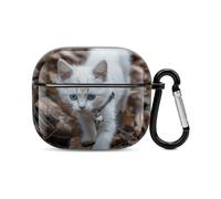 Blue Eyes Cat Bluetooth Earbuds Case Cover Full Body Shockproof Protection Hard Case Support Wireless Charging with Keychain Personalized Gift for AirPods 3