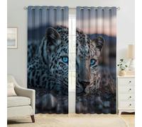 Blue Eyes Decorative Blackout Curtains W 55" x L 96" Animal Cheetah 3D Print Eyelet Drapes Thermal Insulated Noise Reducing Room Darkening Bedroom and Nursery Pack of 2