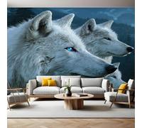 Blue Eyes Photo Wallpaper 3D Effect Animal White Wolf Mural Wallpaper Non-Woven Wall Mural, 350 x 256 cm Large Murals Wall Decor for Bedroom, Living Room, Kids Room