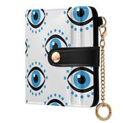 Blue Eyes White Print Small Women Wallet Bifold RFID Blocking Leather Compact Card Holder with Coin Pocket Zipper Purse for Ladies Girls Women