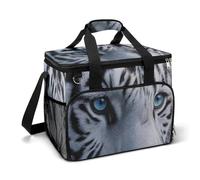Blue Eyes White Tiger Face Camping Cooler Bags Insulated Beach Cooler Portable Leak Proof Camping Cooler with Shoulder Strap