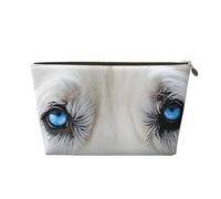 Blue Eyes Wolf Leather Travel Toiletry Bag with Zipper,Cosmetic Bags for Women,Small Make Up Bag for Purse,Portable Travel Cosmetic Bag Gift Bag for Women Girls Lady