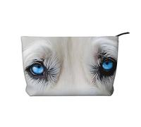 Blue Eyes Wolf Leather Travel Toiletry Bag with Zipper,Cosmetic Bags for Women,Small Make Up Bag for Purse,Portable Travel Cosmetic Bag Gift Bag for Women Girls Lady