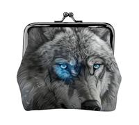 Blue Eyes Wolf Print Charm and Versatile Coin Purse Exquisite Waterproof Kiss Lock Wallet for Keys Cards