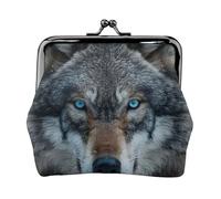 Blue Eyes Wolf Print Compact Coin Purse 4.52 x 4.13in Cute Mini Wallet with Kiss Lock Waterproof Pouch