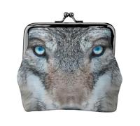 Blue Eyes Wolf Print Compact Coin Purse 4.52 x 4.13in Cute Mini Wallet with Kiss Lock Waterproof Pouch