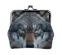 Blue Eyes Wolf Print Compact Coin Purse Exquisite Kiss Lock Wallet Cute Mini Pouch Coins Cards Wallet