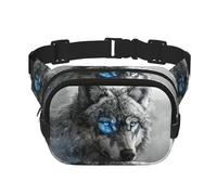 Blue Eyes Wolf print Fanny Pack Waist Packs with Extender for Men Women, Waist Bag Hip Pack with Zipper Pockets, Black, One Size