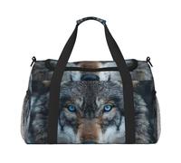 Blue Eyes Wolf Print Foldable Carry On Tote Large Capacity Hand Carry Bag for Airplane Weekend Getaways