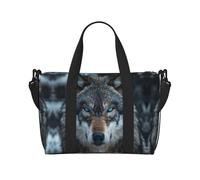 Blue Eyes Wolf print Gym Bag for Women, Weekender Overnight Bag,Personal Item Bag, shoulder Bag for Women Men, Black, One Size