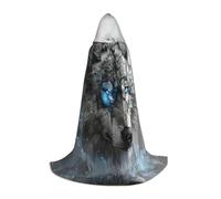 Blue Eyes Wolf Print Hooded Cloak for Women Men Robes Medieval Costume Cape for Halloween Masquerade Cosplay, Black, Medium