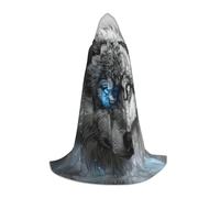 Blue Eyes Wolf Print Hooded Robe Adult Wizard Robes Monk Priest Cloak Halloween Cosplay Knight Hood Cape, Black, Large